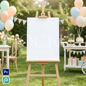 Mockup di cartello di benvenuto per festa in giardino 24x36 PSD / Display per cartello per matrimonio, compleanno, baby shower all'aperto / Oggetto intelligente modificabile