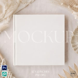 Square Photo Book Mockup PSD 12x12, Hardcover Album Display Smart Object, Memory Book Scene for Etsy Sellers, Digital Download