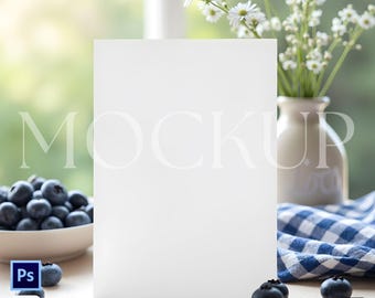 Birthday Invitation Mockup, Blue Berry Themed, Kids Invite Mockup,  5x7" Card PSD Mockup, Baby Shower Mockup