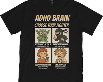 Camiseta "Cérebro com TDAH": Escolha seu lutador - Camiseta divertida para neurodivergentes