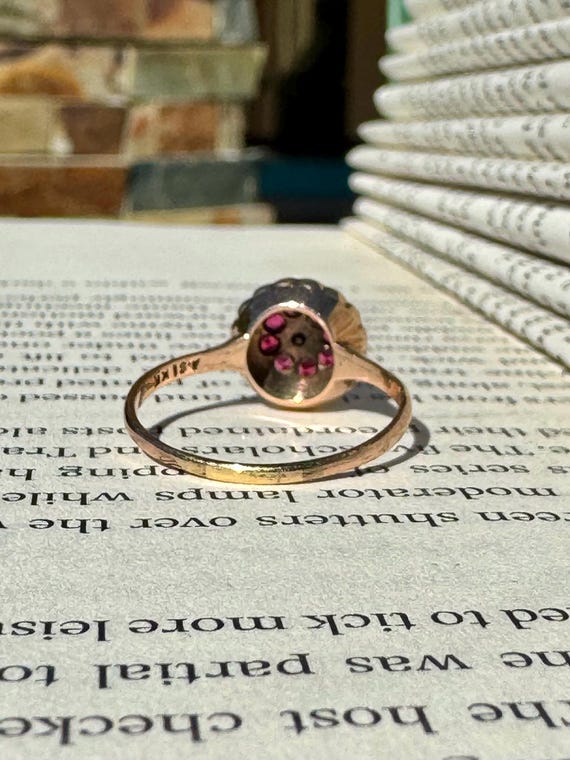 Victorian Ruby, Opal & Gray Seed Pearl Halo Ring … - image 2