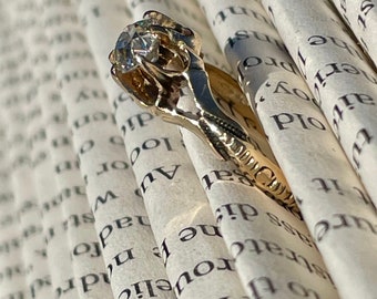 Authentic Antique Victorian 14K Solid Belcher & 0.51ct Old European Cut Diamond Ring - Size 6.25