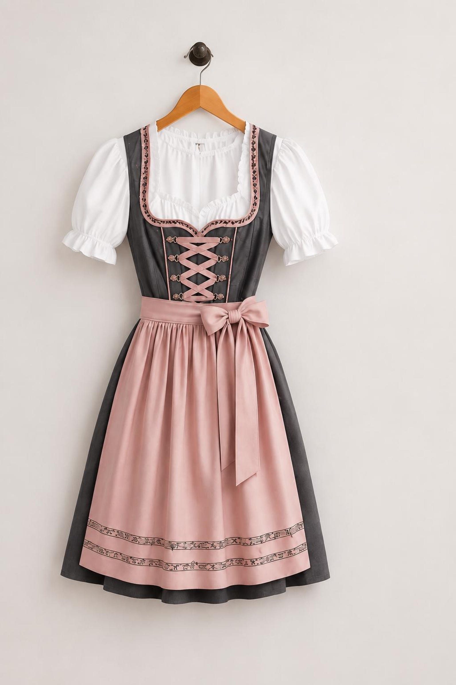 Charcoal Pink Dirndl Dress, Bavarian Oktoberfest Outfit, Alpine Folk Costume