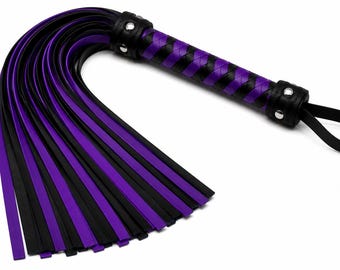 Purple Black Leather Flogger Handmade Braided Handle Adult BDSM Accessory Leather Whip Gift