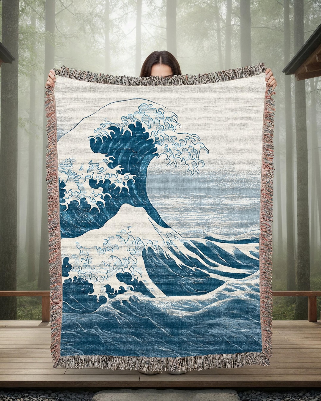 Japanese Pattern Throw Japanese Wave Woven Blanket, Indigo Blue Art Throw Vintage Japanese - Etsy