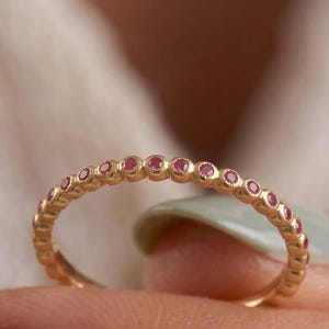 Ruby Eternity Band, Bezel Set Band, 14K Gold Full Eternity Ring, July Birthstone Ring, Delicate Stackable Band