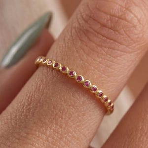Ruby Eternity Band, Bezel Set Band, 14K Gold Full Eternity Ring, July Birthstone Ring, Delicate Stackable Band