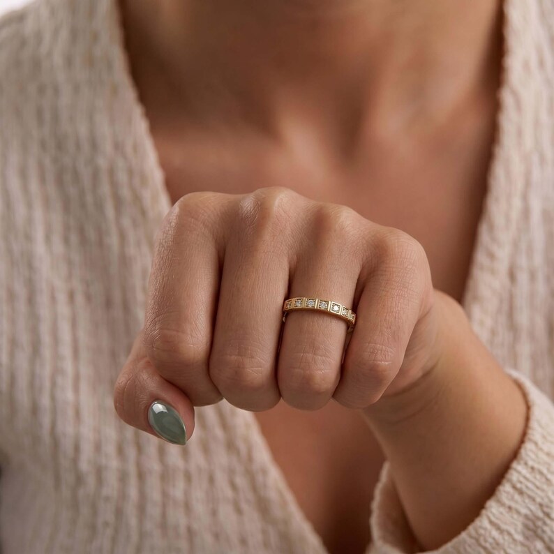 Her Stacking Band, Anniversary Gift,Diamond Ring ,14k Gold Floral Diamond Ring ,Floral Cluster Diamond Ring , Minimalist Diamond Flower ,Cluster Diamond Ring ,14K Solid Gold Square Bezel Ring, Geometric Moissanite Half Eternity Band, Modern Box Set Wedding Ring, Her Stacking Band, Anniversary Gift
14K Solid Gold Diamond Eternity Ring, Bezel Set Square Diamond Wedding Band, Minimalist Marriage Band, Anniversary Gift for Women