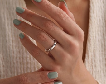 White Gold Vermeil Beveled Edge Ring- 3mm, 4mm, 5mm Comfort Fit