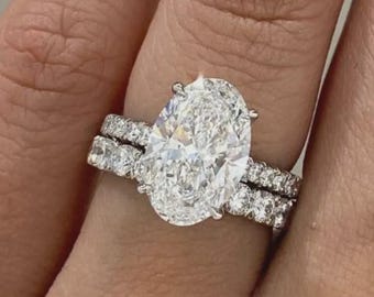 3 Carat Oval Moissanite Engagement With Diamond Band Wedding Ring Set For Women in 14K Solid Gold, Available White Gold and Rose Gold