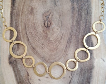 Gold link boho circle necklace gold statement asymmetric necklace matte gold necklace
