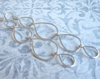 Long Boho Silver Dangle Earrings, Minimalist Teardrop Design