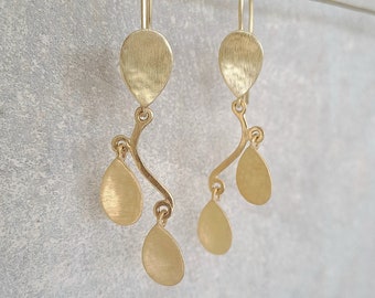 Gold drop earrings , Gold teardrop dangle post earrings , Long stud earrings