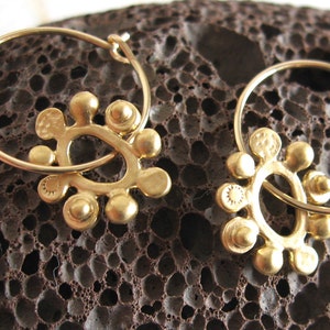Gold Flower Hoops  , Minimalist  jewelry
