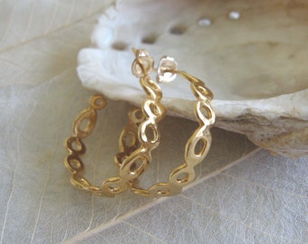 Brincos de argola em ouro 18k, estilo boho chic martelado