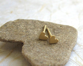 Gold tiny heart studs , Gold heart post earrings