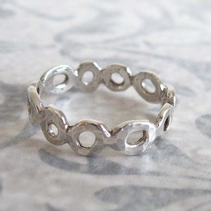 Organic circle silver ring , Hammered stacking ring , Stackable silver ring