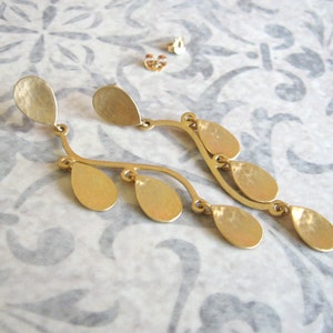 Gold drop long earrings , Gold teardrop dangle post earrings