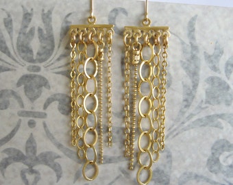 Gold chandelier chain link earrings , Long dangle earrings , Handmade by Adi Yesod