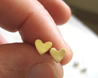 Gold heart  stud earrings , small everyday post earrings