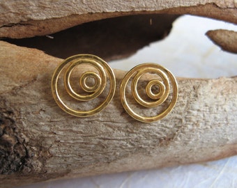 14k Solid gold stud earrings , Gold spiral post earrings , 14k Gold swirl studs