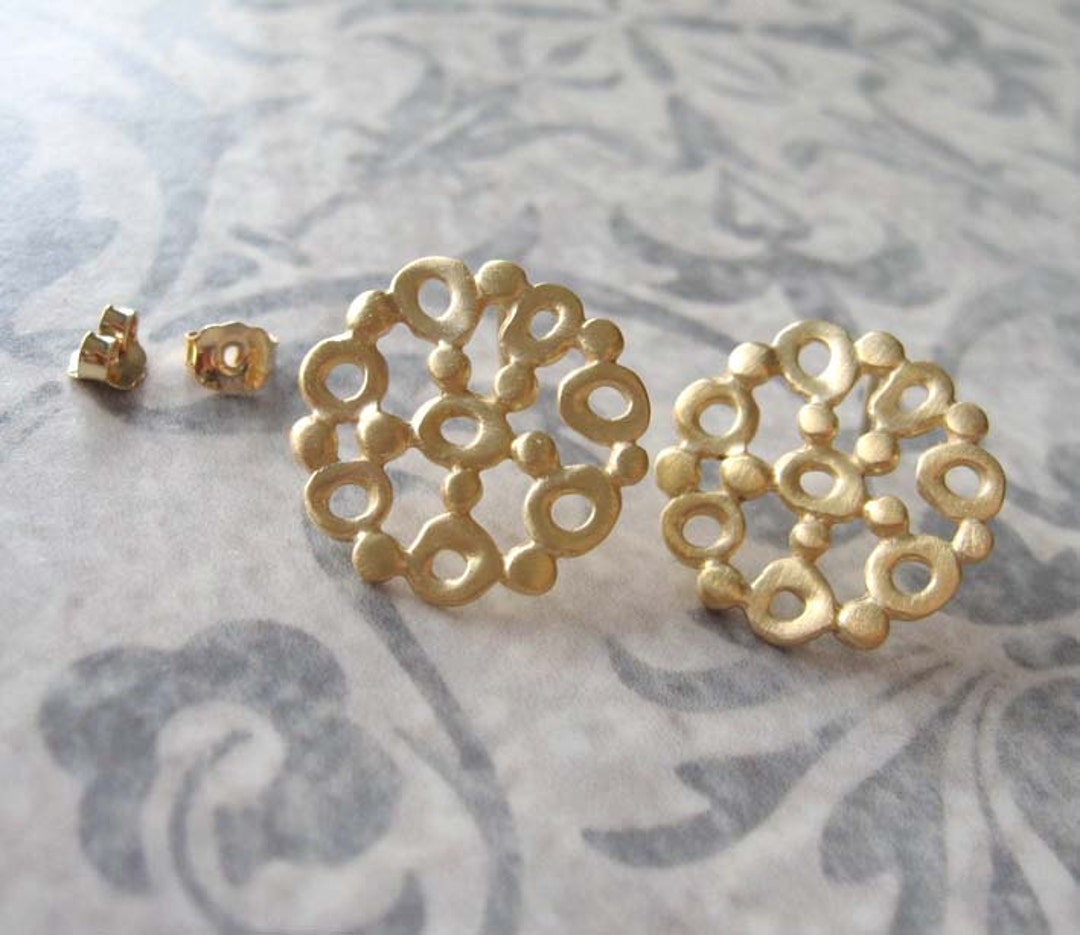 Gold Flower Stud Earrings Organic Post Earrings Gold Lace - Etsy