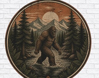 Bigfoot PNG, Sasquatch Forest Clipart, Vintage Cryptid Design, Mountain Bigfoot Sublimation, Outdoor Nature PNG, High Quality