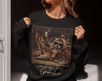 Funny Raccoon Grandma PNG, Somebody's Feral Grandma PNG, Trash Panda Granny Sublimation Design, Vintage Instant Digital Download
