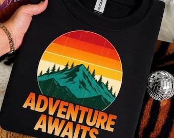 Adventure Awaits PNG, Mountain Sunset Clipart, Outdoor Adventure Design, Camping Sublimation, Wanderlust PNG, High Quality