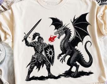 Knight vs Dragon PNG, Fantasy Battle Clipart, Medieval Knight Dragon Design, Epic Fantasy Sublimation, High Quality PNG