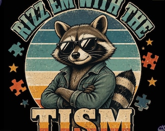 Raccoon PNG – Cool Retro Raccoon Autism Awareness Shirt Design, Proudly Wired Differently, Neurodiversity Puzzle Tism Art SVG