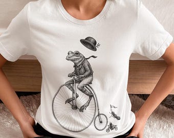 Vintage Frog Penny Farthing Bicycle PNG | Steampunk Victorian Frog Shirt Design Digital Download | Antique Bike - Bicycle Shirt