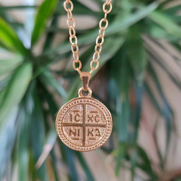 Konstantinato Necklace, Greek Coin Necklace, ICXC NIKA, Constantine Medallion, Christian Orthodox Chain,  Byzantine, Religious, Protection