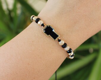 Beautiful black enamel Greek womens beaded cross bracelet, greek handmade jewelry, made in Greece, Greece jewelry,  gift for her, iheartgr