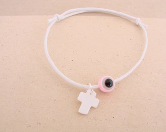 Pink or Blue Greek Orthodox Witness Pins Martyrika Martirika Bracelets Shell Cross