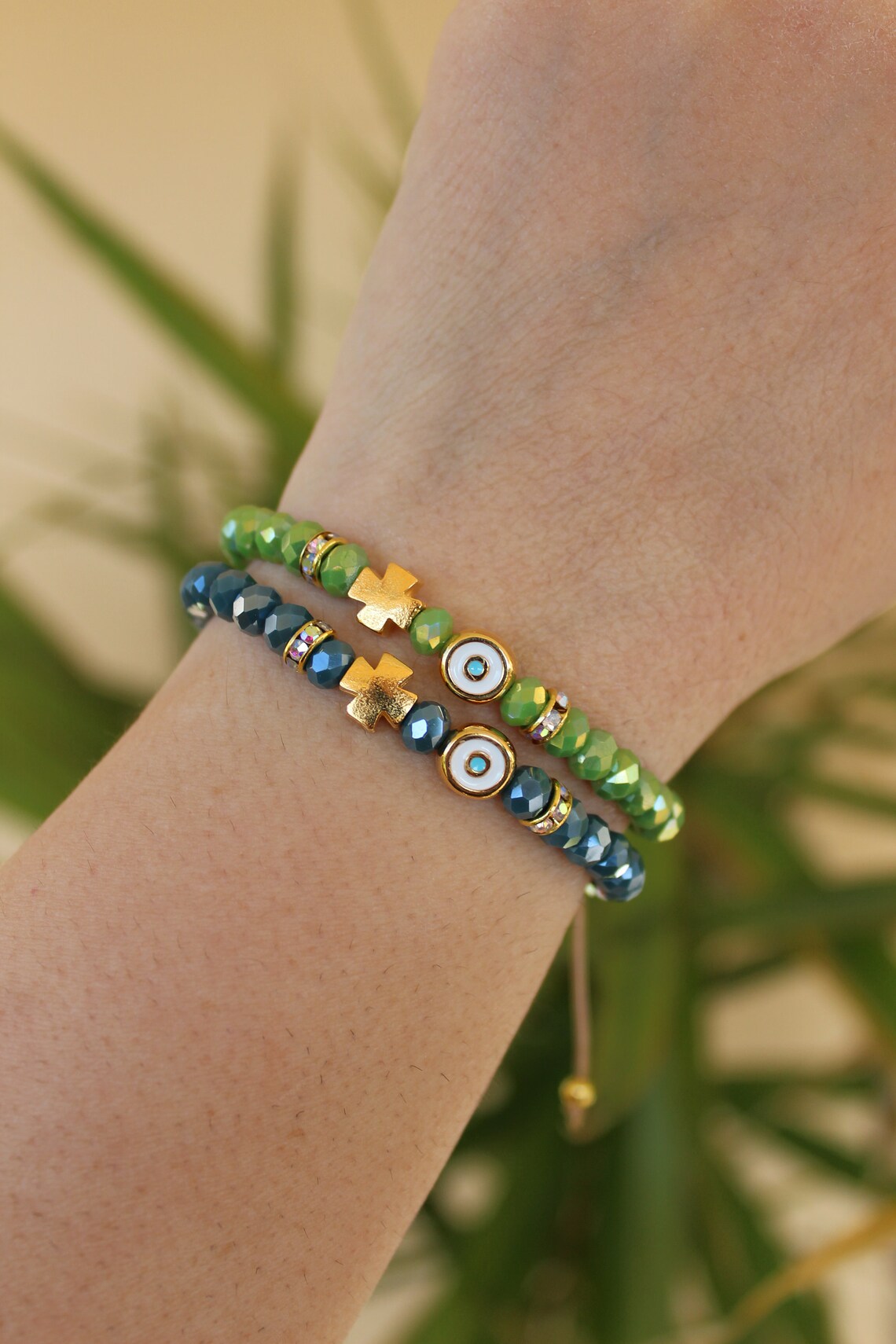 Beaded evil eye cross bracelet greek evil eye protection Etsy