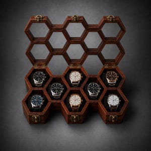Handcrafted Wooden Honeycomb Watch Organizer | Geomatric Watch Display Case for Men | Wrist Watch Holder | Gift for Husband
