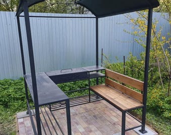 Parrilla de jardín portátil con banco, barbacoa al aire libre