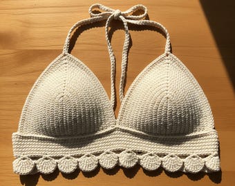 Crochet Bralette Pattern Boho Festival Crop Top Easy Shell Hem Women PDF Tutorial