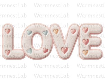 Valentine Chenille Love PNG, Faux Embroidery Heart Design (Digital Download)
