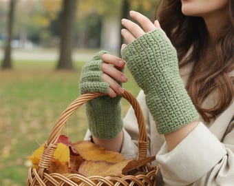 Crochet Fingerless Gloves Pattern Easy Textured Mitts PDF Ribbed Wrist Warmers Winter Accessories DIY