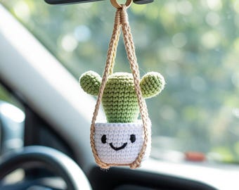 Crochet Cactus PdfPattern for Rearview Mirror | DIY Hanging Car Decor | Happy Hanger Digital Download