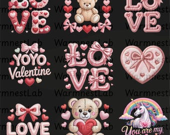 Valentine Love PNG Bundle Chenille Bow Teddy Designs for Sublimation Cricut Closed Heart Disney
