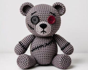 Creepy Teddy Bear Crochet Pattern Halloween Amigurumi PDF Gothic Scary DIY Gift Digital Download