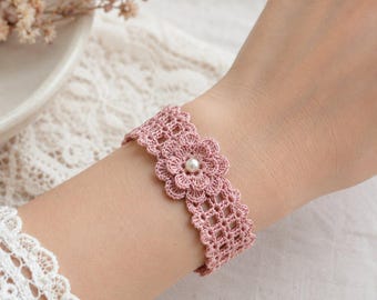 Crochet Bracelet Pattern PDF, Rose Lace Cuff, Flower Pearl Jewellery , Romantic Bridal Digital Download