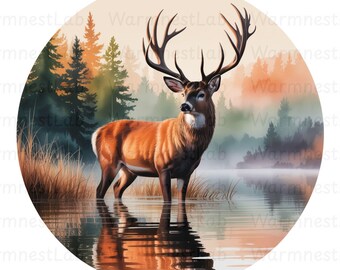 Deer Mom PNG SVG Sublimation Design, Buck Reflection Lake Artwork, Wildlife Hunting Shirt Graphic