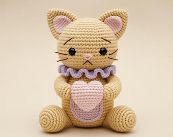 Romantic Cat Crochet Pattern Easy Amigurumi Toy for Cat Lovers Valentine Gift PDF Download