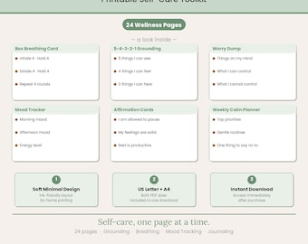 Calm Reset Self Care Toolkit, Anxiety Grounding Worksheets, Printable Wellness Journal, Mood Tracker PDF