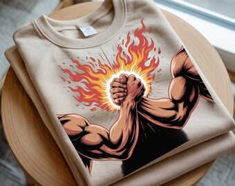Arm Wrestling Fire Power Strong Hands Flames Design Gym Motivation Strength  print PNG SVG