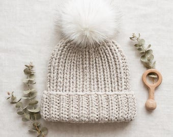 Crochet Baby Hat Pattern Chunky Knit-Look Beanie Pattern PDF Winter Cap Newborn Shower Gift